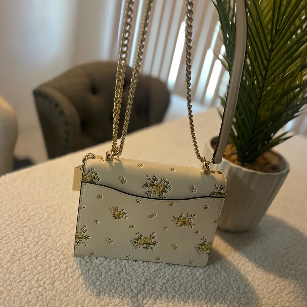 Authentic Coach Cream Floral Crossbody Bag with Gold Chain - Picture 11 of 12